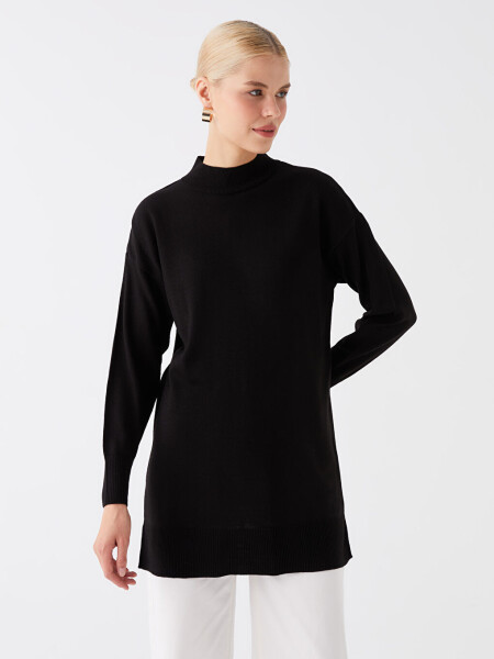 Half Fisherman Neck Straight Long Sleeve Women's Knit Tunic - Black - LC WAIKIKI (1)