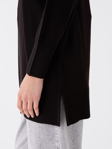 Half Fisherman Neck Straight Long Sleeve Women's Knit Tunic - Black - 7