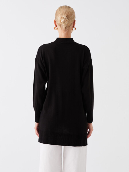 Half Fisherman Neck Straight Long Sleeve Women's Knit Tunic - Black - 10