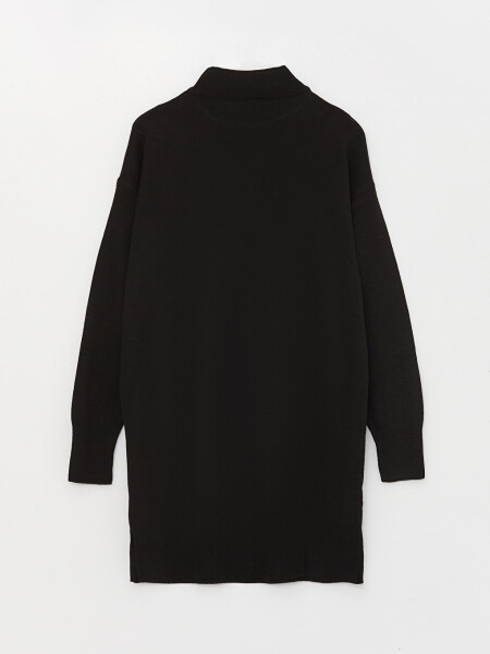 Half Fisherman Neck Straight Long Sleeve Women's Knit Tunic - Black - 12