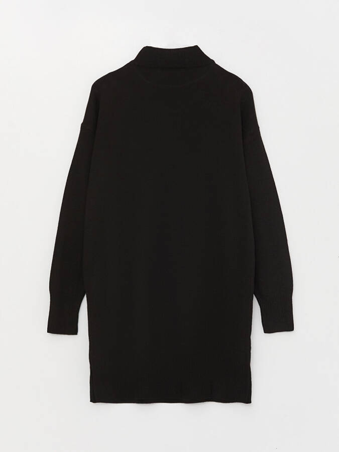 Half Fisherman Neck Straight Long Sleeve Women's Knit Tunic - Black - 12