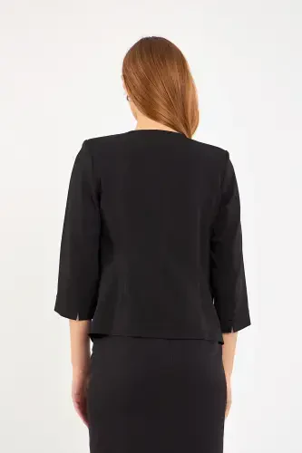 Half Sleeve Jacket Skirt Suit-Black - 3