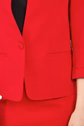 Half Sleeve Jacket Skirt Suit-RED - 4