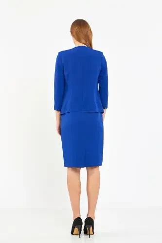 Half Sleeve Jacket Skirt Suit-SAX BLUE - 6