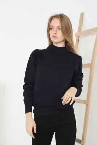 Half Turtleneck Knit Sweater Soft Touch Cotton Fine Knit, Long Sleeve Relaxed Regular Fit - Black - 1