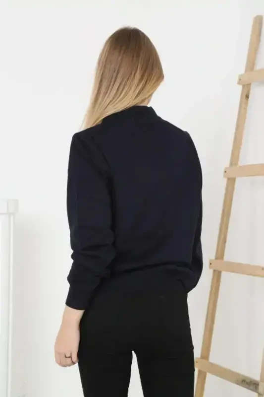 Half Turtleneck Knit Sweater Soft Touch Cotton Fine Knit, Long Sleeve Relaxed Regular Fit - Black - 2