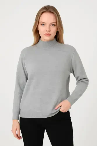 Half Turtleneck Knit Sweater Soft Touch Cotton Fine Knit, Long Sleeve Relaxed Regular Fit - Gray - 1