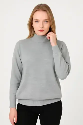 Half Turtleneck Knit Sweater Soft Touch Cotton Fine Knit, Long Sleeve Relaxed Regular Fit - Gray - 4