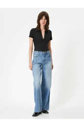 Half Zip Polo Collar Bodysuit Short Sleeve Slim - KOTON (1)