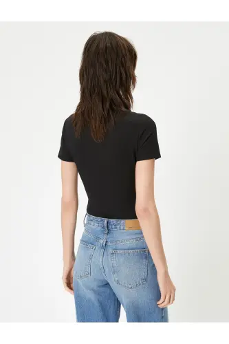 Half Zip Polo Collar Bodysuit Short Sleeve Slim - 4