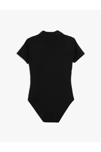 Half Zip Polo Collar Bodysuit Short Sleeve Slim - 7