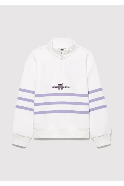 Half-Zip Striped White Sweatshirt - MAVI