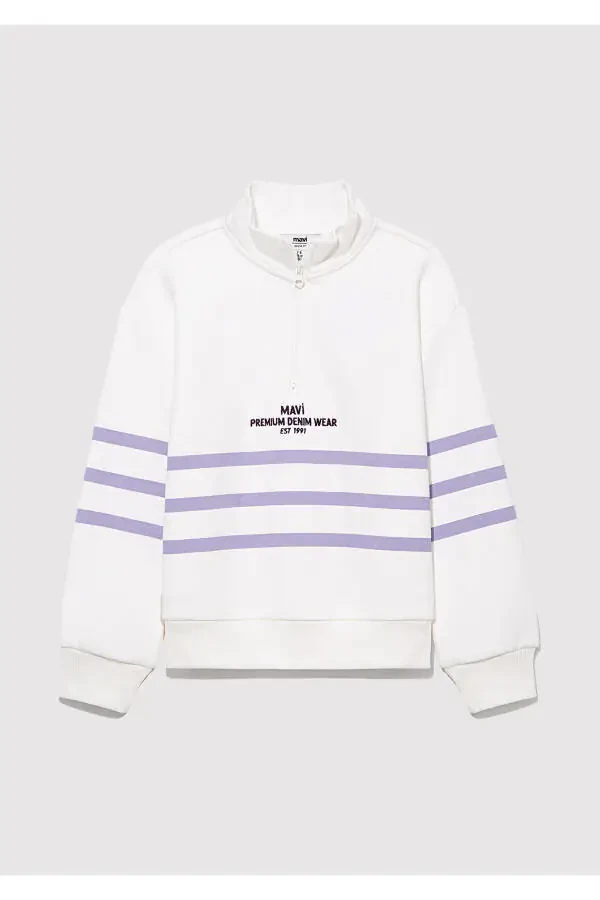 Half-Zip Striped White Sweatshirt - 1