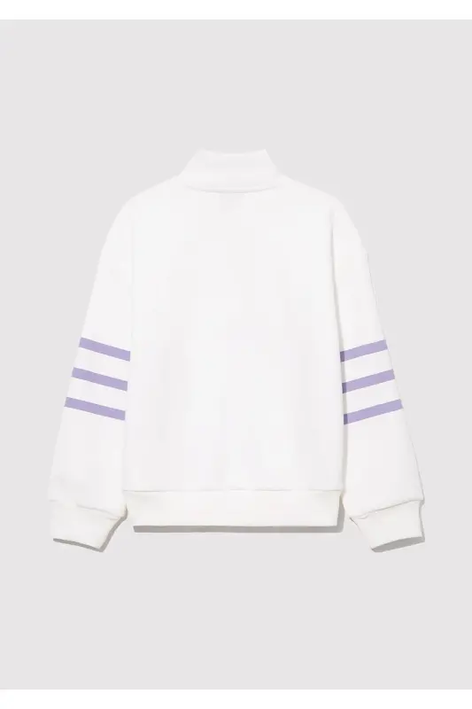 Half-Zip Striped White Sweatshirt - 2