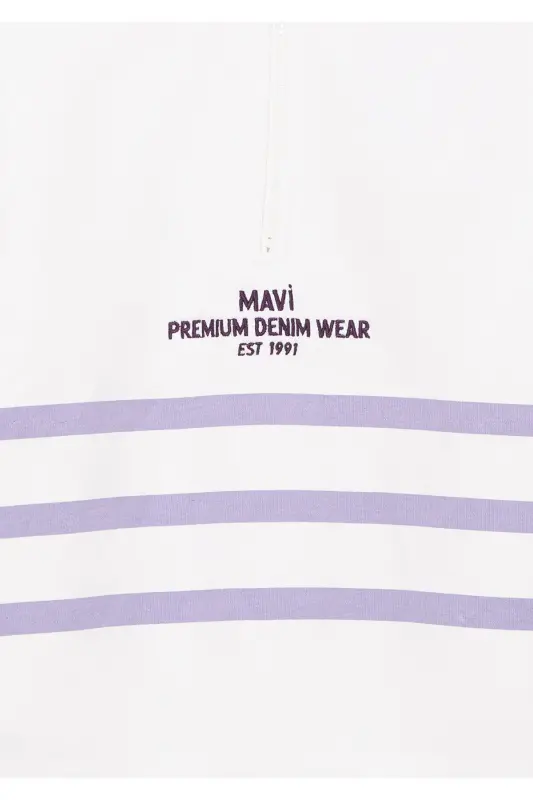 Half-Zip Striped White Sweatshirt - 3