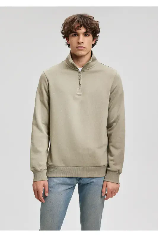 Half Zipper Green Sweatshirt 0610908-71818-Green - 3