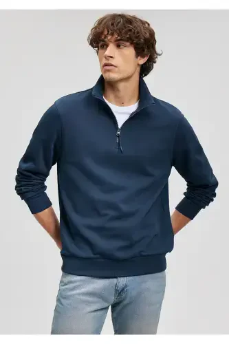 Half Zippered Navy Sweatshirt 0610908-70490-Navy - 1