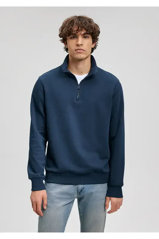 Half Zippered Navy Sweatshirt 0610908-70490-Navy - 3