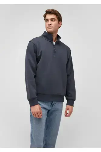 Half Zippered Navy Sweatshirt 0610908-71967-Navy - MODAZONE (1)
