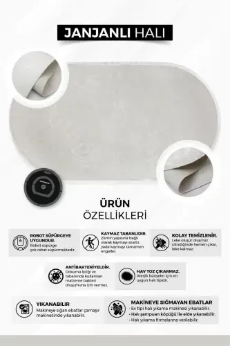 Halı Krem Cool Janjanlı Yuvarlak Saçaklı Kesme Ince Yolluk Kilim Salon Halısı Modelleri - 1