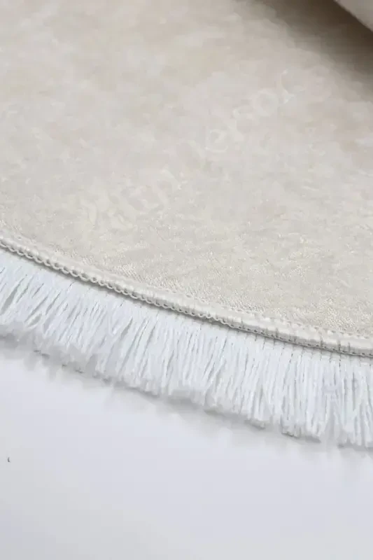 Halı Krem Cool Janjanlı Yuvarlak Saçaklı Kesme Ince Yolluk Kilim Salon Halısı Modelleri - 7