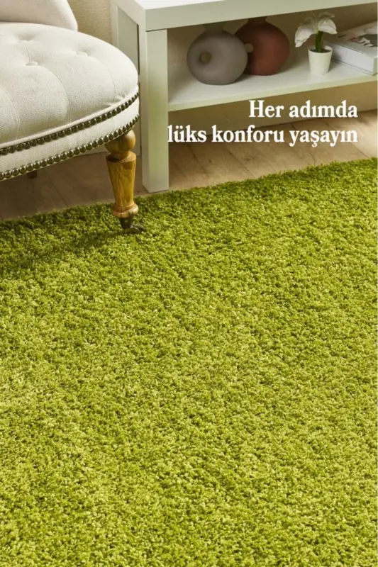 Halı Yüksek Tüylü Düz Yeşil Kabarık Uzun Tüylü Shaggy Oturma Odası Halı-cy_lıfe1500green-y-Yeşil - 2