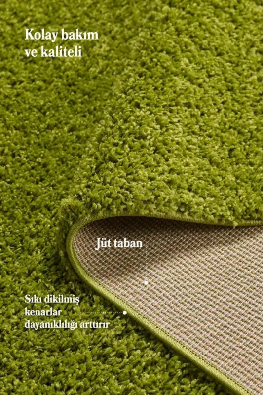 Halı Yüksek Tüylü Düz Yeşil Kabarık Uzun Tüylü Shaggy Oturma Odası Halı-cy_lıfe1500green-y-Yeşil - 4