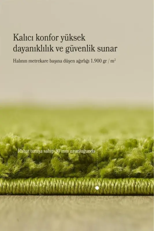 Halı Yüksek Tüylü Düz Yeşil Kabarık Uzun Tüylü Shaggy Oturma Odası Halı-cy_lıfe1500green-y-Yeşil - 5