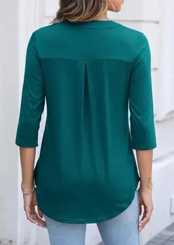 Halife Women's 3/4 Length Sleeve V Neck Flowy Tunic Blouses Work Tops Shirts with Zippers - 5