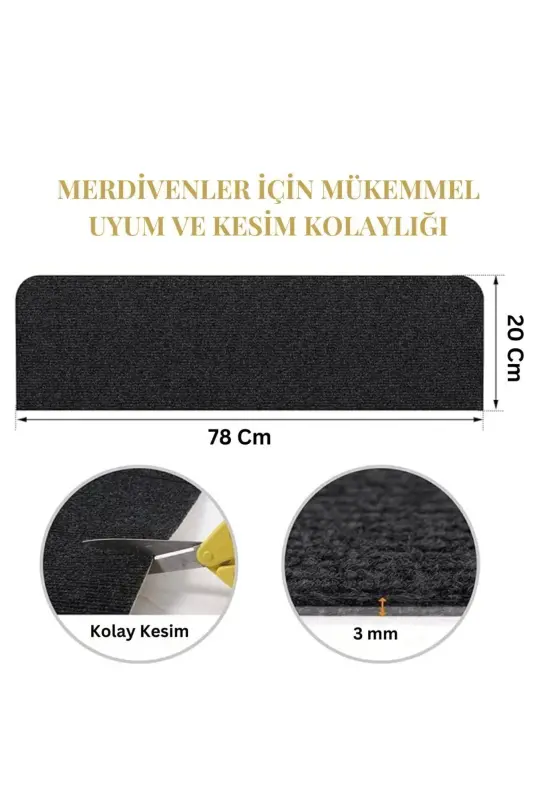 Halifleks O'zidan Yopishtirilgan Zinapoya Gilami (1 DONA) Rip Gilam Keçe Sirpanmaydigan Gilam-Antratsit - 6