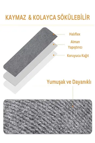 Halıflex Kendinden Yapışkanlı Merdiven Basamak Halısı (1 Adet) Füme Rip Halı Keçe Kaymaz Halı - Gri - KATFLEX (1)