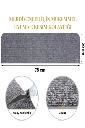 Halıflex Kendinden Yapışkanlı Merdiven Basamak Halısı (1 Adet) Füme Rip Halı Keçe Kaymaz Halı - Gri - 6