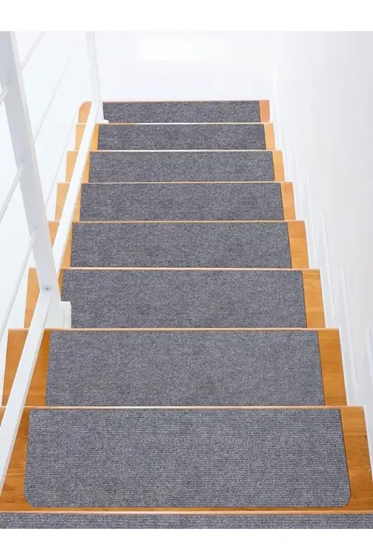 Halıflex Kendinden Yapışkanlı Merdiven Basamak Halısı (1 Adet) Füme Rip Halı Keçe Kaymaz Halı - Gri - 7