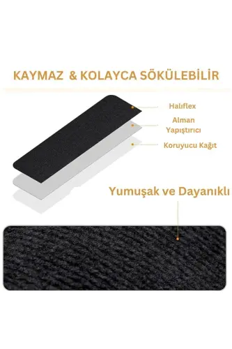 Halıflex Kendinden Yapışkanlı Merdiven Halısı (1 ADET) Rip Halı Keçe Kaymaz Halı - Antrasit - KATFLEX (1)