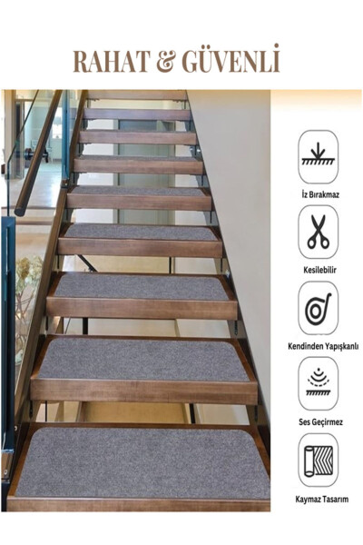 Halıflex Self-Adhesive Stair Tread Carpet (1 Piece) Smoke Rip Carpet Felt Non-Slip Carpet - 23