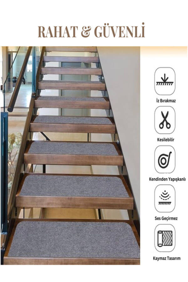 Halıflex Self-Adhesive Stair Tread Carpet (1 Piece) Smoke Rip Carpet Felt Non-Slip Carpet - 23