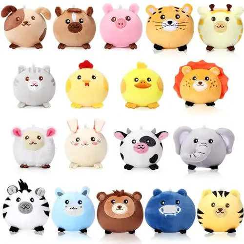 Halloscume 18 Pcs Mini Stuffed Animals Bulk 3.15 Inch Small Plush Forest Farm Jungle Animal Toys Keychains Set for Birthday Gifts Easter Egg Fillers Basket Stuffers School Prizes Party Favors - 25