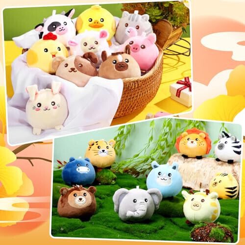 Halloscume 18 Pcs Mini Stuffed Animals Bulk 3.15 Inch Small Plush Forest Farm Jungle Animal Toys Keychains Set for Birthday Gifts Easter Egg Fillers Basket Stuffers School Prizes Party Favors - 22