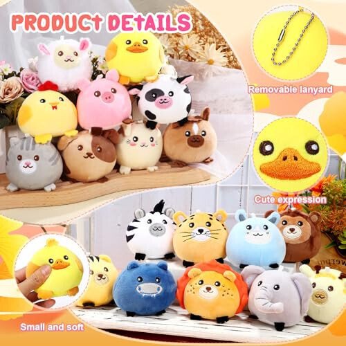 Halloscume 18 Pcs Mini Stuffed Animals Bulk 3.15 Inch Small Plush Forest Farm Jungle Animal Toys Keychains Set for Birthday Gifts Easter Egg Fillers Basket Stuffers School Prizes Party Favors - 14