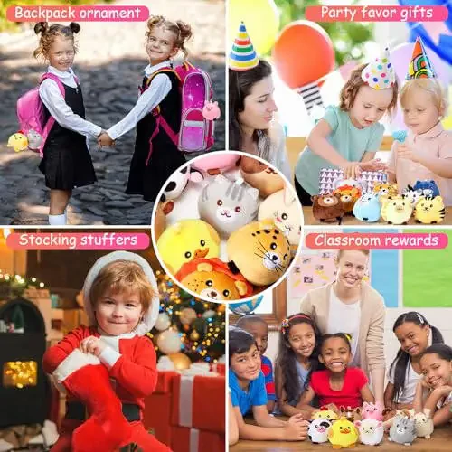 Halloscume 18 Pcs Mini Stuffed Animals Bulk 3.15 Inch Small Plush Forest Farm Jungle Animal Toys Keychains Set for Birthday Gifts Easter Egg Fillers Basket Stuffers School Prizes Party Favors - 12
