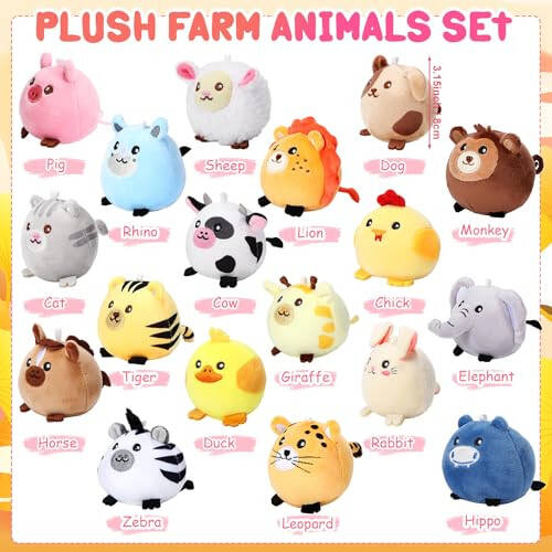 Halloscume 18 Pcs Mini Stuffed Animals Bulk 3.15 Inch Small Plush Forest Farm Jungle Animal Toys Keychains Set for Birthday Gifts Easter Egg Fillers Basket Stuffers School Prizes Pinata Party Favors - 33