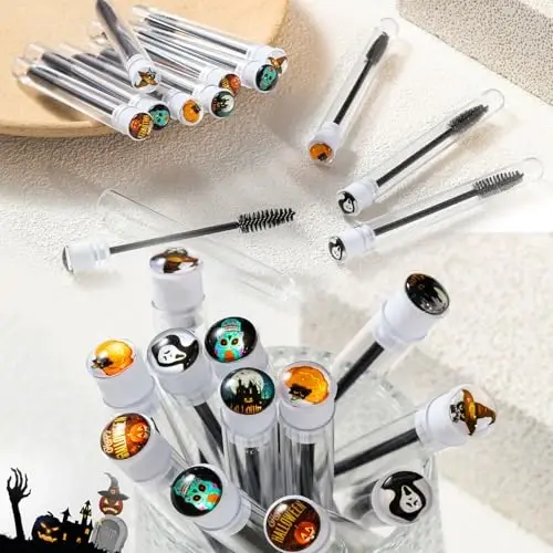 Halloween Party Decoration 48 Pieces Disposable Mascara Wands Set, Include 24 Pcs Crystal Lash Spoolies Brush and 24 Pcs Reusable Empty Eyelash Brush Tubes Women Girls Gift Idea 