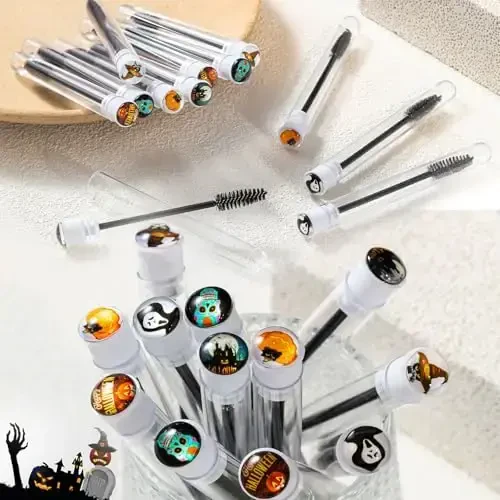 Halloween Party Decoration 48 Pieces Disposable Mascara Wands Set, Include 24 Pcs Crystal Lash Spoolies Brush and 24 Pcs Reusable Empty Eyelash Brush Tubes Women Girls Gift Idea - 1