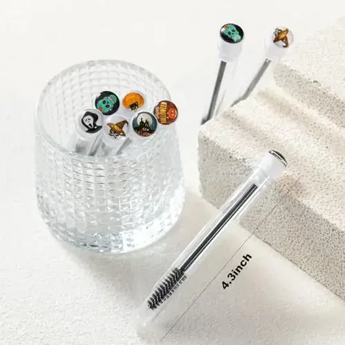 Halloween Party Decoration 48 Pieces Disposable Mascara Wands Set, Include 24 Pcs Crystal Lash Spoolies Brush and 24 Pcs Reusable Empty Eyelash Brush Tubes Women Girls Gift Idea - 3