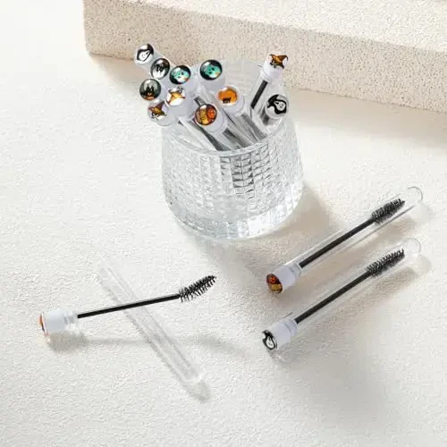Halloween Party Decoration 48 Pieces Disposable Mascara Wands Set, Include 24 Pcs Crystal Lash Spoolies Brush and 24 Pcs Reusable Empty Eyelash Brush Tubes Women Girls Gift Idea - 4
