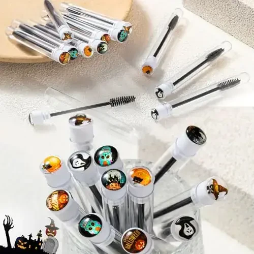 Halloween Party Decoration 48 Pieces Disposable Mascara Wands Set, Include 24 Pcs Crystal Lash Spoolies Brush and 24 Pcs Reusable Empty Eyelash Brush Tubes Women Girls Gift Idea - 6