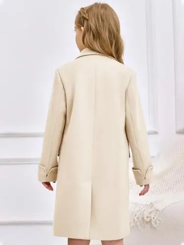 Haloumoning Girls Double Breasted Trench Coat Notch Lapel Long Peacoat | Functional Pockets,Kids,Dress coat,,Winter Coats,Long Coat,Outwear - 5