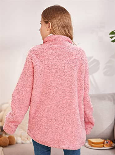 Haloumoning Girls Fuzzy Fleece Jacket Casual Button Down Sherpa Overcoat Faux Fur Jackets Outwear 4-15 Years - 2