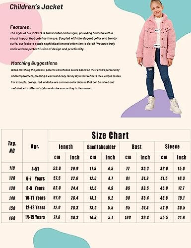 Haloumoning Girls Fuzzy Fleece Jacket Casual Button Down Sherpa Overcoat Faux Fur Jackets Outwear 4-15 Years - 6