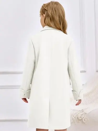 Haloumoning Girls Double Breasted Trench Coat Kids Notch Lapel Long Peacoat with Pockets 5-14 Years - 5